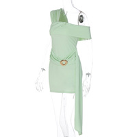 Off-shoulder ruched high-waisted dress with ribbons - Thumbnail 5