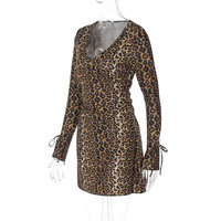 Fashionable and sexy printed leopard print U-neck long-sleeved bodycon dress - Thumbnail 2