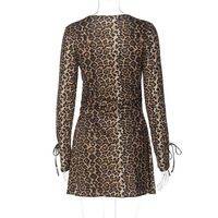 Fashionable and sexy printed leopard print U-neck long-sleeved bodycon dress - Thumbnail 5