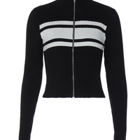 Stylish color-blocked zip-up cardigan top - Thumbnail 2