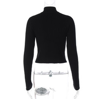 Stylish color-blocked zip-up cardigan top - Thumbnail 5