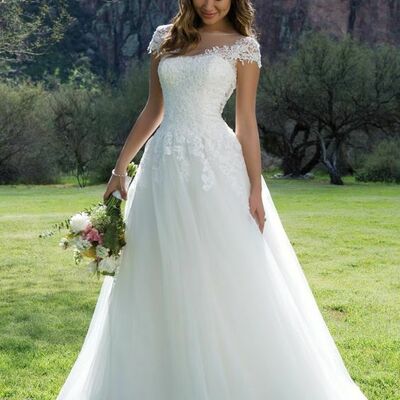 Simple a line lace appliques wedding dress bridal gown,1166