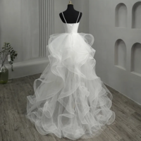 Short Front Long Back Gothic White Wedding Dress Spaghetti Straps Deep V Neck High-low Tulle Bridal Formal Party Gowns Vestidos De Novia,1171 - Thumbnail 1