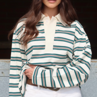 Stripe Botton up Polo Shirt - Thumbnail 1