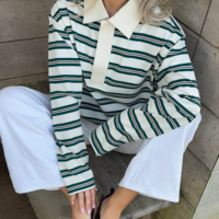 Stripe Botton up Polo Shirt - Thumbnail 2