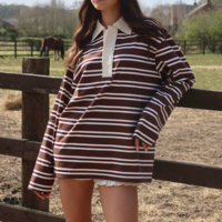 Stripe Botton up Polo Shirt - Thumbnail 5