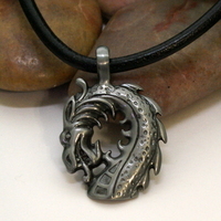 Dragon Spirit Necklace – Black Leather Cord with Antique Pewter Dragon Head Pendant - Thumbnail 1