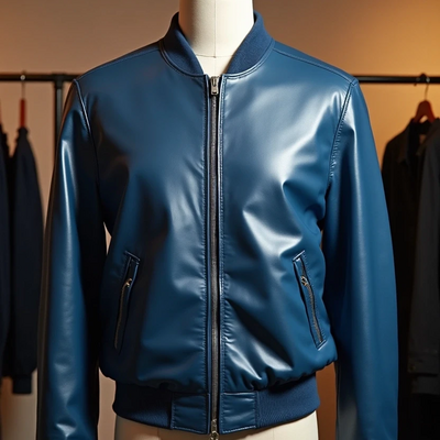 Crafted leather design blue leather fashion jacket motorcycle - Thumbnail 3