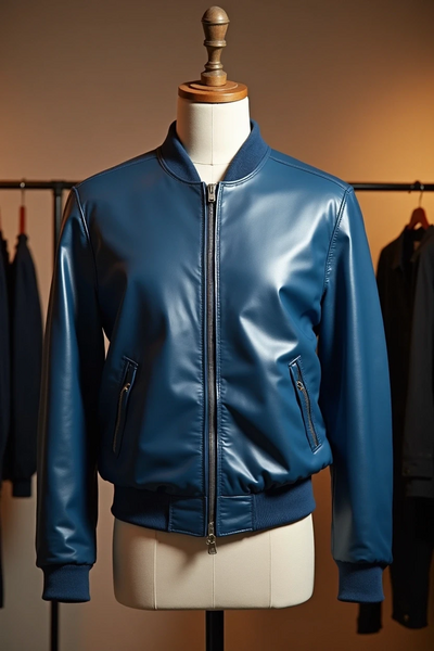 Crafted Leather Design Blue Leather Fashion Jacket Motorcycle