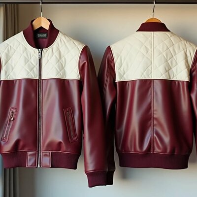 Crafted leather classic designer two tone leather quilted biker fashion jacket motorcycle - Thumbnail 2