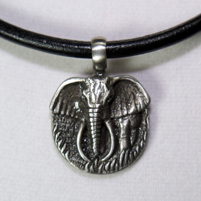 Elephant spirit necklace – black leather cord with antique pewter elephant pendant - Thumbnail 5