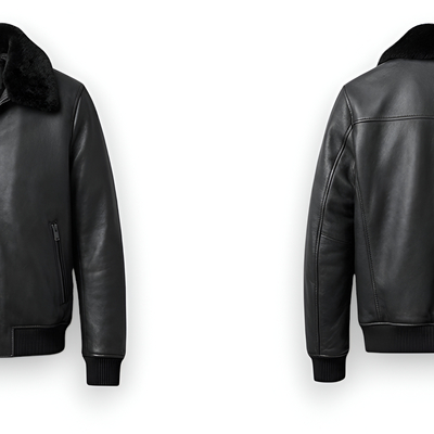 Crafted leather design black leather bomber jacket motorcycle - Thumbnail 2