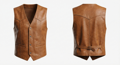 Crafted Leather Design Tan Brown Leather Vest