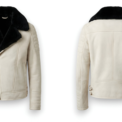 Crafted leather design white leather black fur bomber jacket motorcycle