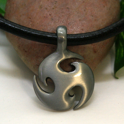 Triskele necklace – black leather cord with antique pewter celtic spiral pendant