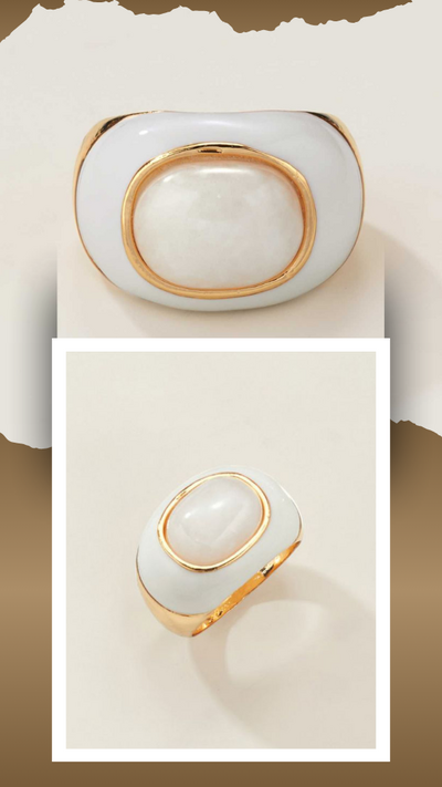 White Quartz Enamel Ring - FINAL SALE
