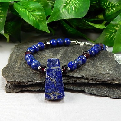 Lapis Lazuli & Garnet Sterling Silver Necklace – Handmade Gemstone Jewelry