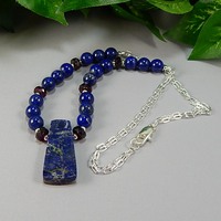 Lapis Lazuli & Garnet Sterling Silver Necklace – Handmade Gemstone Jewelry - Thumbnail 1