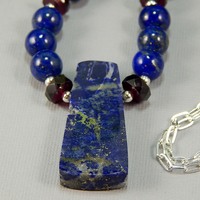 Lapis Lazuli & Garnet Sterling Silver Necklace – Handmade Gemstone Jewelry - Thumbnail 3