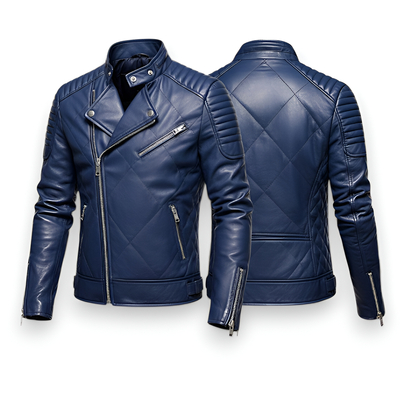 Crafted Leather Design Blue Quilted Leather Fashion Jacket Motorcycle