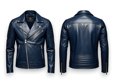 Crafted Leather Design Blue Leather Fashion Jacket Motorcycle