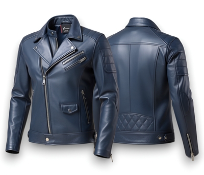 Crafted Leather Design Blue Leather Fashion Jacket Motorcycle