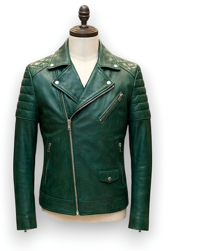 Crafted Leather Design Quilted Green Leather Fashion Jacket Motorcycle