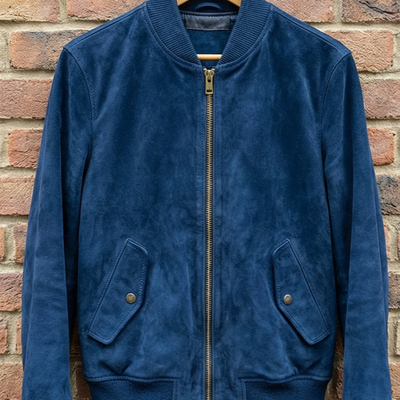 Crafted leather design blue suede leather fashion jacket motorcycle