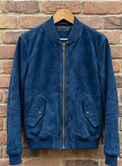 Crafted Leather Design Blue Suede Leather Fashion Jacket Motorcycle