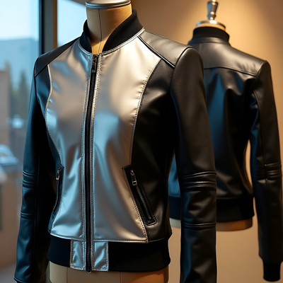 Crafted leather design classic black gray leather fashion jacket motorcycle - Thumbnail 3