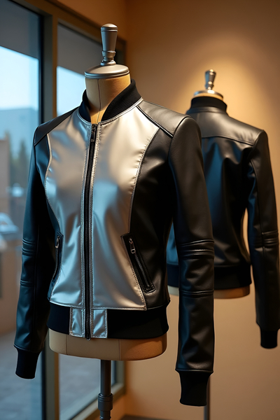 Crafted Leather Design Classic Black Gray Leather Fashion Jacket Motorcycle