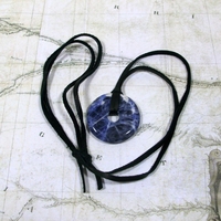 Adjustable Sodalite Leather Necklace - Handmade Gemstone Jewelry - Thumbnail 1