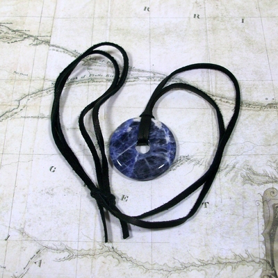Adjustable sodalite leather necklace - handmade gemstone jewelry