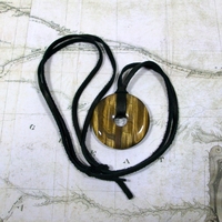 Adjustable Tiger Eye Leather Necklace - Handmade gemstone Jewelry - Thumbnail 1