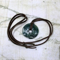 Adjustable Tree Agate Leather Necklace - Handmade Gemstone Jewelry - Thumbnail 1