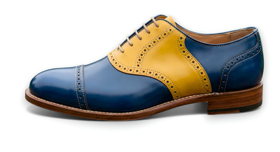Crafted Leather Mens Blue Yellow Leather Lace up Saddle Golf Shoes