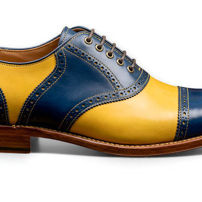 Crafted leather mens blue leather oxford style lace up saddle golf shoes
