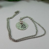 June Birthstone Leaf Pendant Necklace - Handmade Silver Leaf Cutout with Alexandrite Crystal Charm - Thumbnail 1
