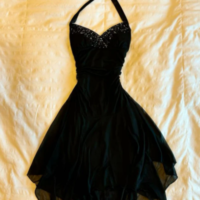 Vintage halter black short chiffon homecoming dresses