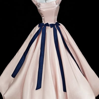 Pink satin long a-line prom party dress