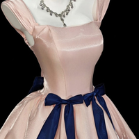 Pink Satin Long A-Line Prom Party Dress - Thumbnail 1