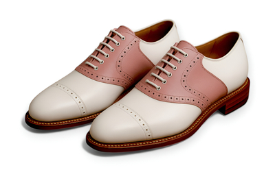 Crafted Leather Mens Pink White Leather Lace up Saddle Golf Shoes