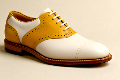 Crafted Leather Mens Yellow White Leather Lace up Saddle Golf Shoes