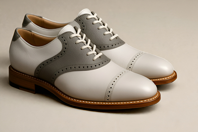 Crafted Leather Mens Gray White Leather Lace up Saddle Golf Shoes