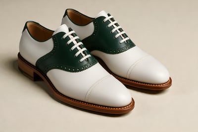 Crafted Leather Mens Green White Leather Lace up Saddle Golf Shoes