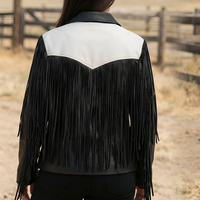 Crafted Leather Classic Designer Women Black White Leather Fashion Jacket Motorcycle - Thumbnail 1