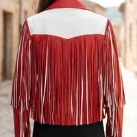 Crafted Leather Classic Designer Women Red White Leather Fashion Jacket Motorcycle - Thumbnail 1