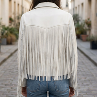 Crafted Leather Classic Designer Women White Leather Fashion Jacket Motorcycle - Thumbnail 1