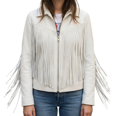 Crafted leather classic designer women white leather fashion jacket motorcycle - Thumbnail 3