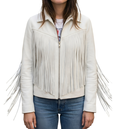 Crafted Leather Classic Designer Women White Leather Fashion Jacket Motorcycle